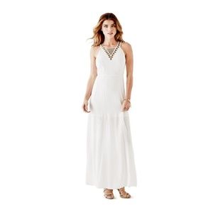 New Guess Off White Stud Halter Maxi long Dress L